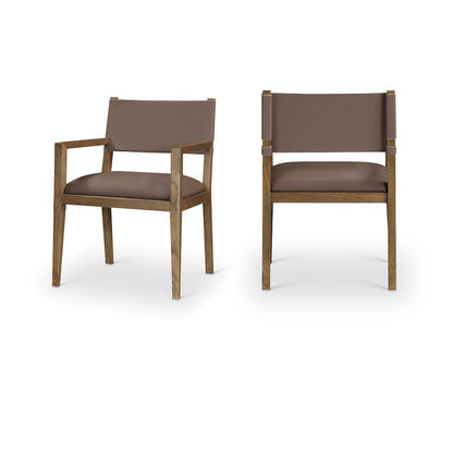 Avon Brown Vegan Leather Dining Arm Chair