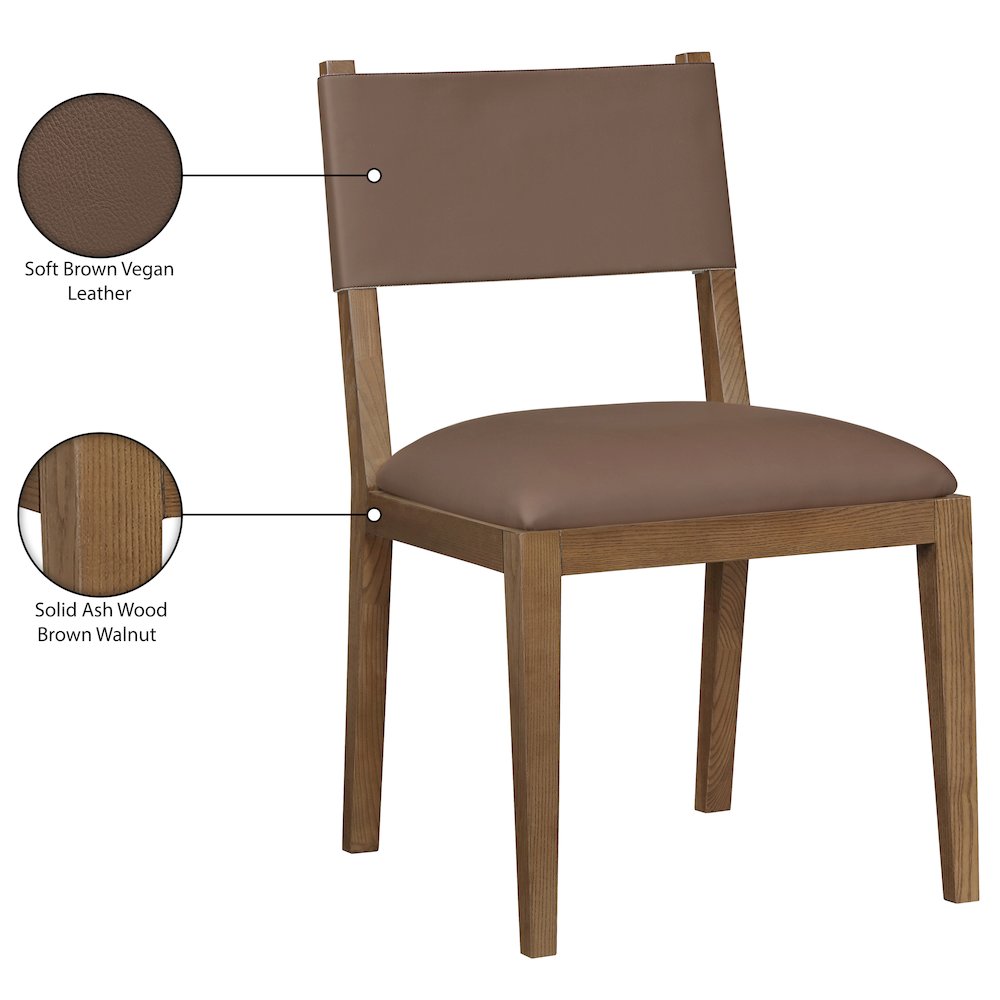 Avon Brown Vegan Leather Dining Side Chair, Set of 2