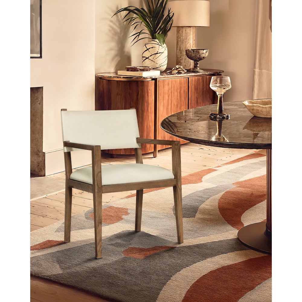 Avon Cream Vegan Leather Dining Arm Chair