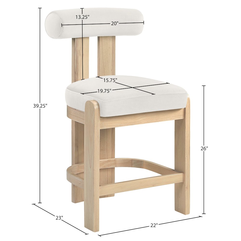 Arienzo Cream Velvet Performance Fabric Upholstered Counter Stool, Set of 2