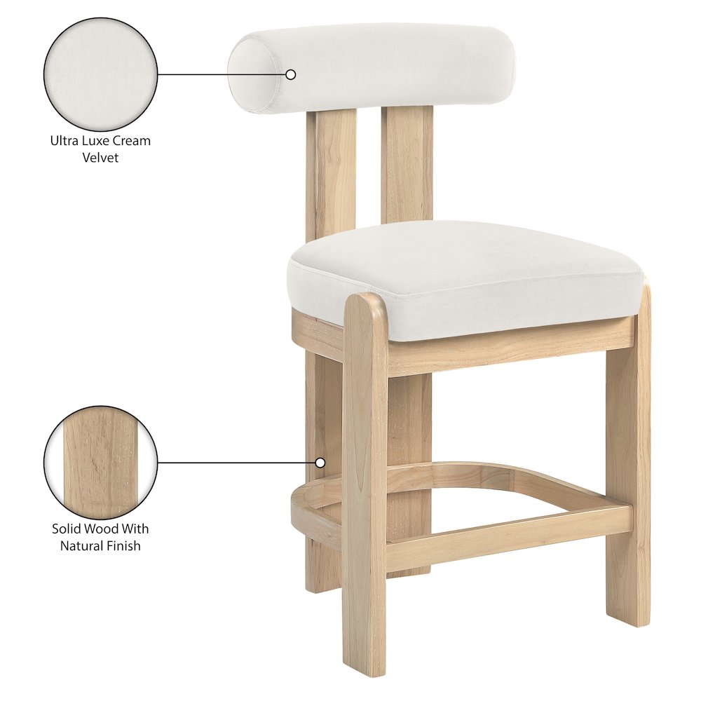 Arienzo Cream Velvet Performance Fabric Upholstered Counter Stool, Set of 2