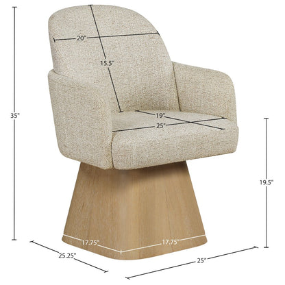 Marlowe Beige Linen Textured Fabric Upholstered Swivel Dining Arm Chair