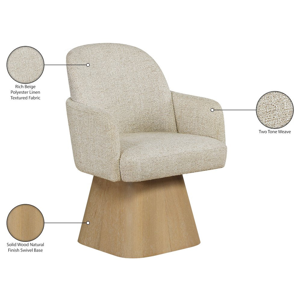 Marlowe Beige Linen Textured Fabric Upholstered Swivel Dining Arm Chair