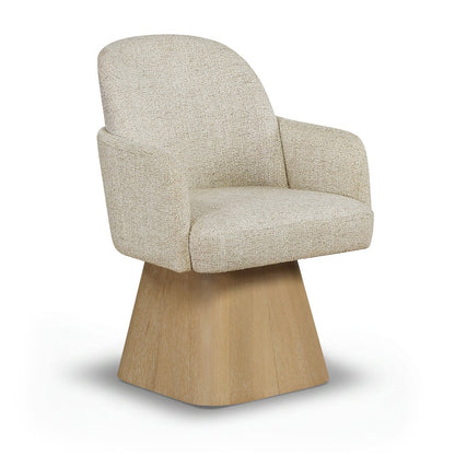 Marlowe Beige Linen Textured Fabric Upholstered Swivel Dining Arm Chair