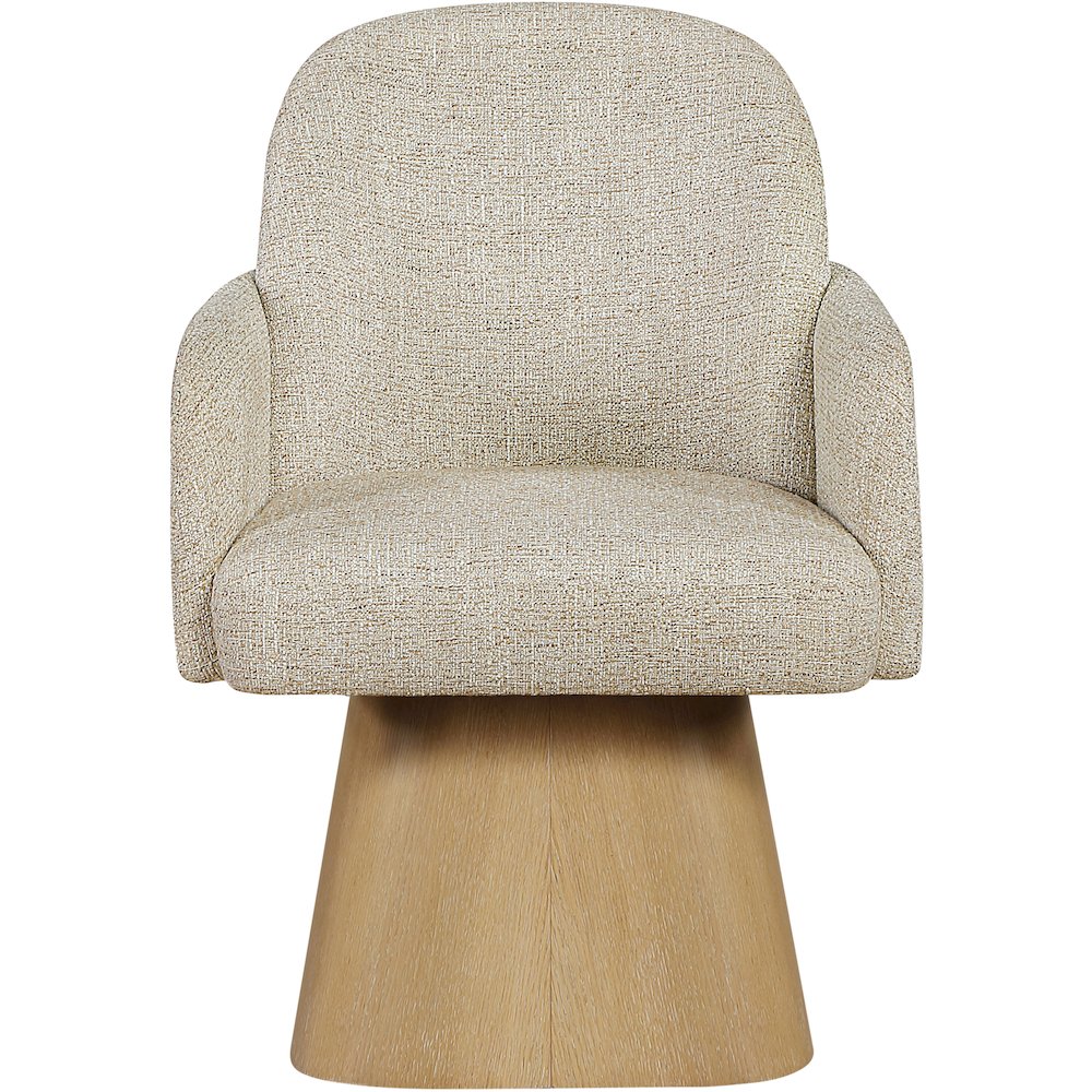 Marlowe Beige Linen Textured Fabric Upholstered Swivel Dining Arm Chair
