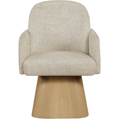 Marlowe Beige Linen Textured Fabric Upholstered Swivel Dining Arm Chair
