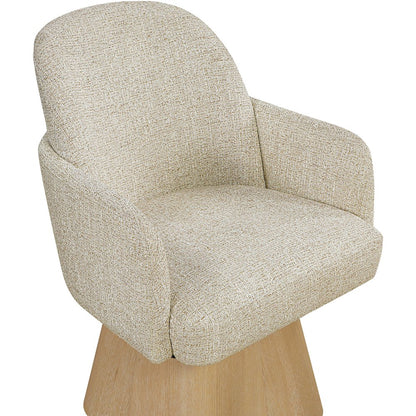 Marlowe Beige Linen Textured Fabric Upholstered Swivel Dining Arm Chair