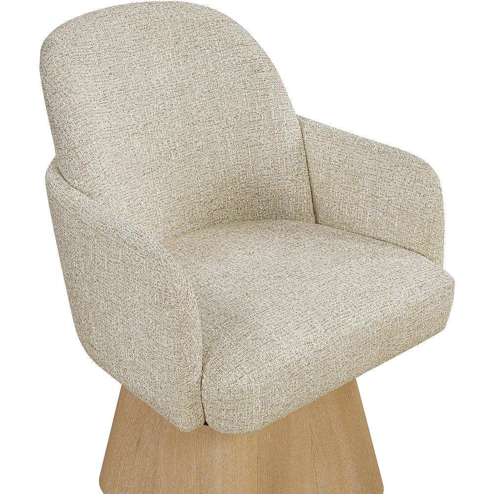 Marlowe Beige Linen Textured Fabric Upholstered Swivel Dining Arm Chair