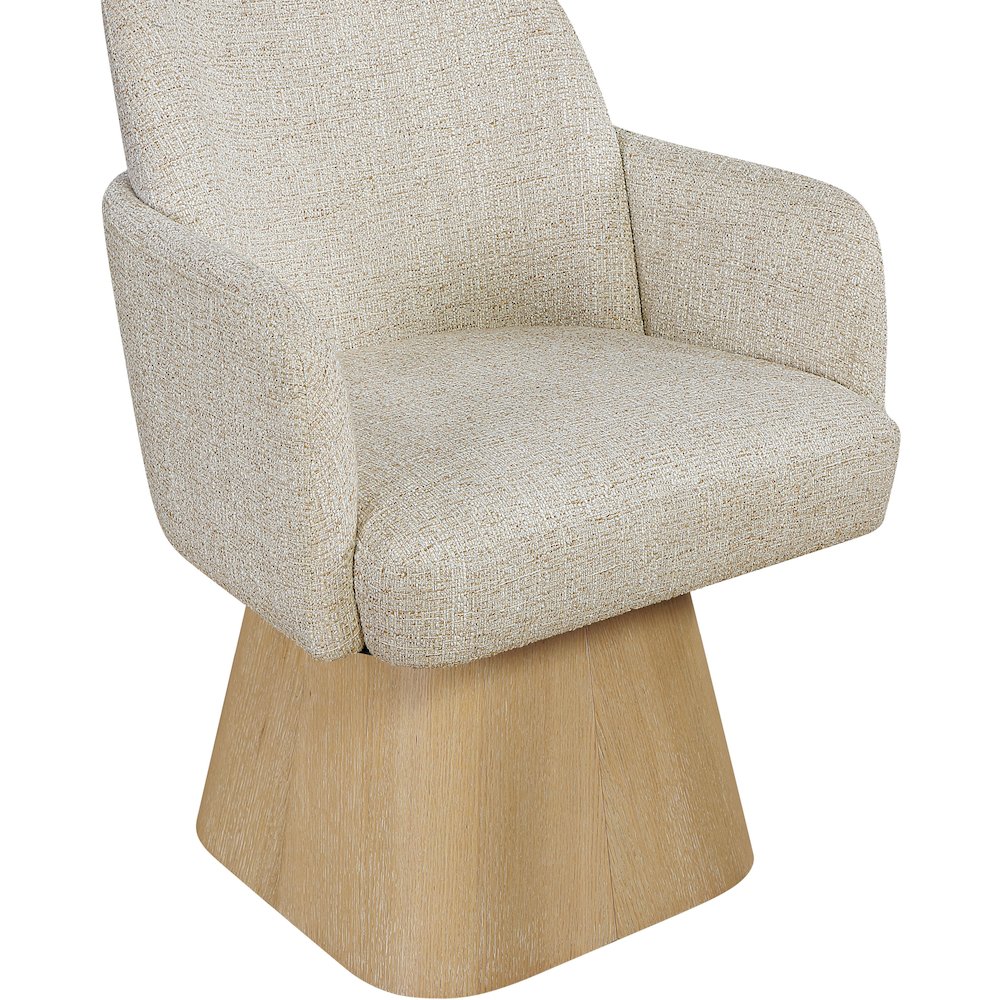 Marlowe Beige Linen Textured Fabric Upholstered Swivel Dining Arm Chair