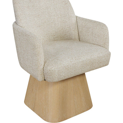 Marlowe Beige Linen Textured Fabric Upholstered Swivel Dining Arm Chair