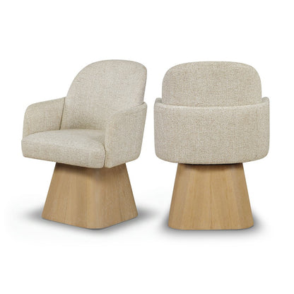 Marlowe Beige Linen Textured Fabric Upholstered Swivel Dining Arm Chair