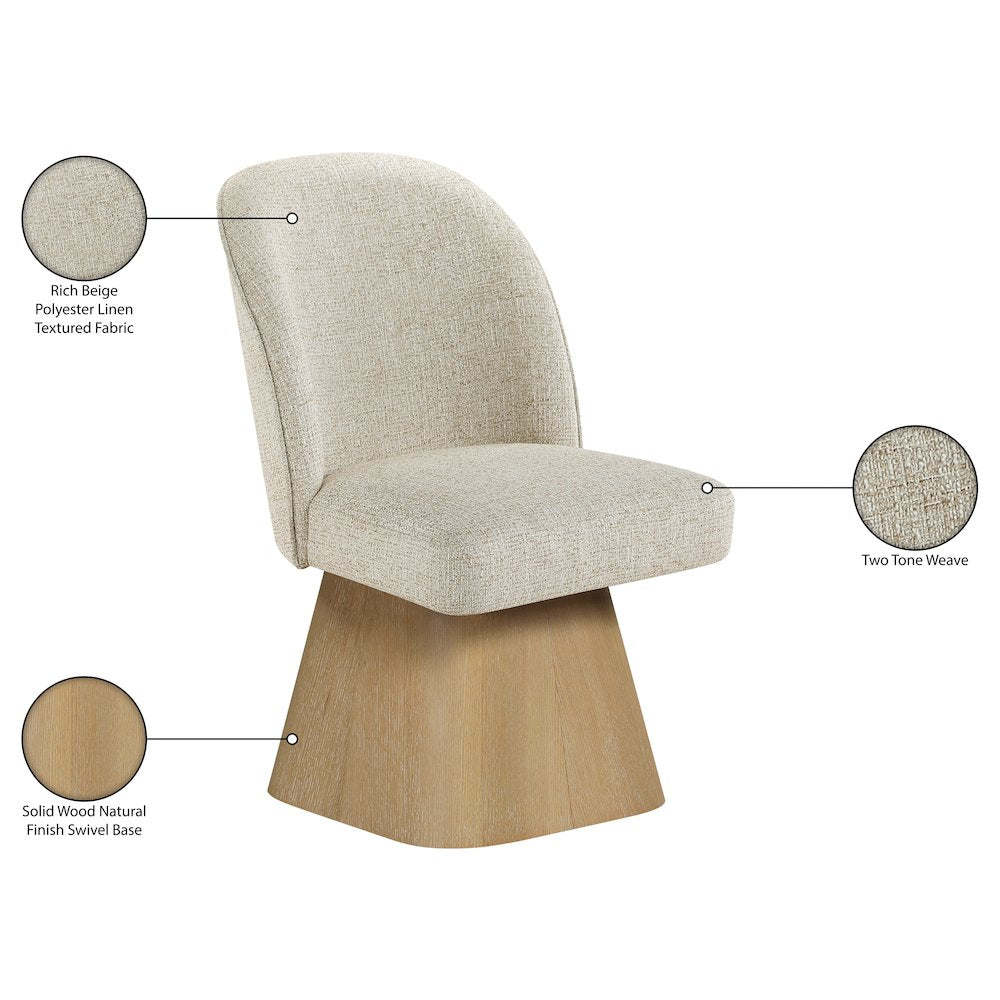 Marlowe Beige Linen Textured Fabric Upholstered Swivel Dining Side Chair