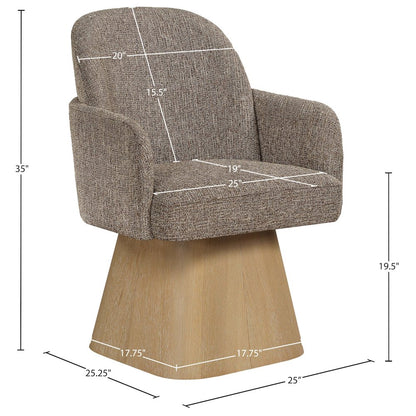 Marlowe Brown Linen Textured Fabric Upholstered Swivel Dining Arm Chair