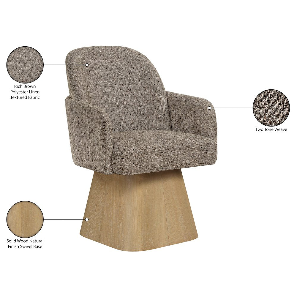 Marlowe Brown Linen Textured Fabric Upholstered Swivel Dining Arm Chair