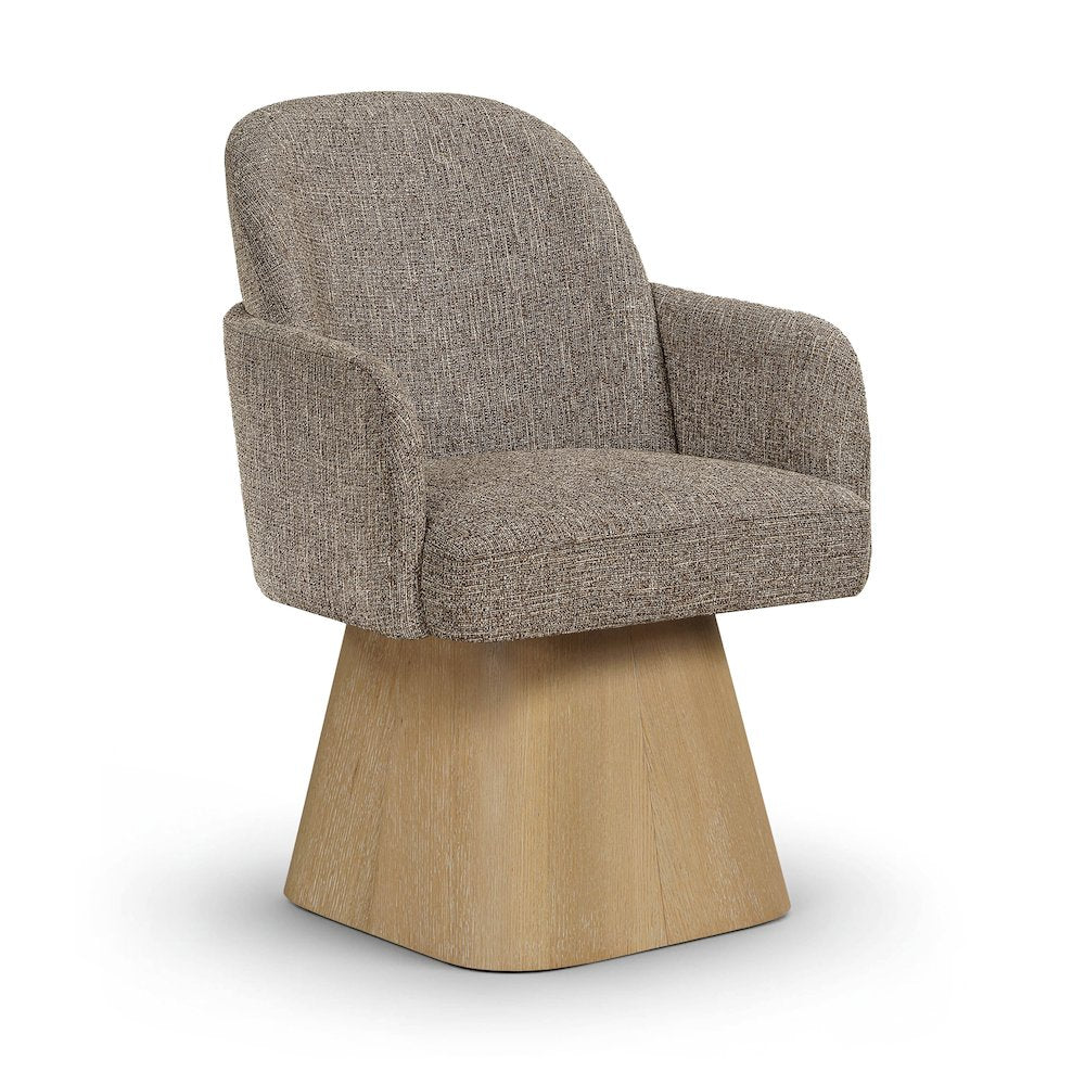Marlowe Brown Linen Textured Fabric Upholstered Swivel Dining Arm Chair