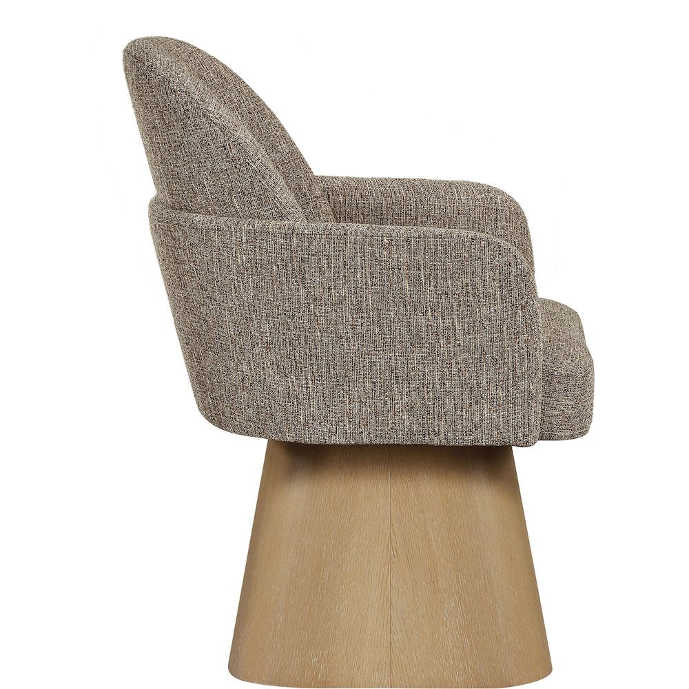 Marlowe Brown Linen Textured Fabric Upholstered Swivel Dining Arm Chair