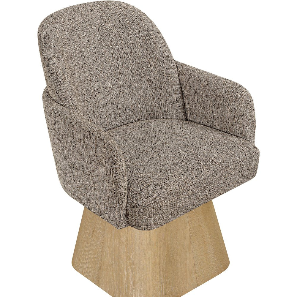 Marlowe Brown Linen Textured Fabric Upholstered Swivel Dining Arm Chair