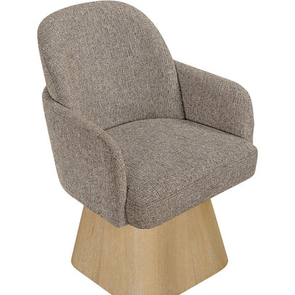 Marlowe Brown Linen Textured Fabric Upholstered Swivel Dining Arm Chair