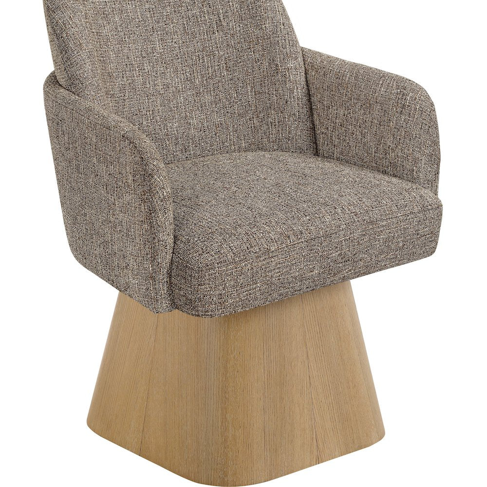 Marlowe Brown Linen Textured Fabric Upholstered Swivel Dining Arm Chair