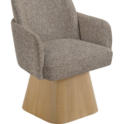 Marlowe Brown Linen Textured Fabric Upholstered Swivel Dining Arm Chair