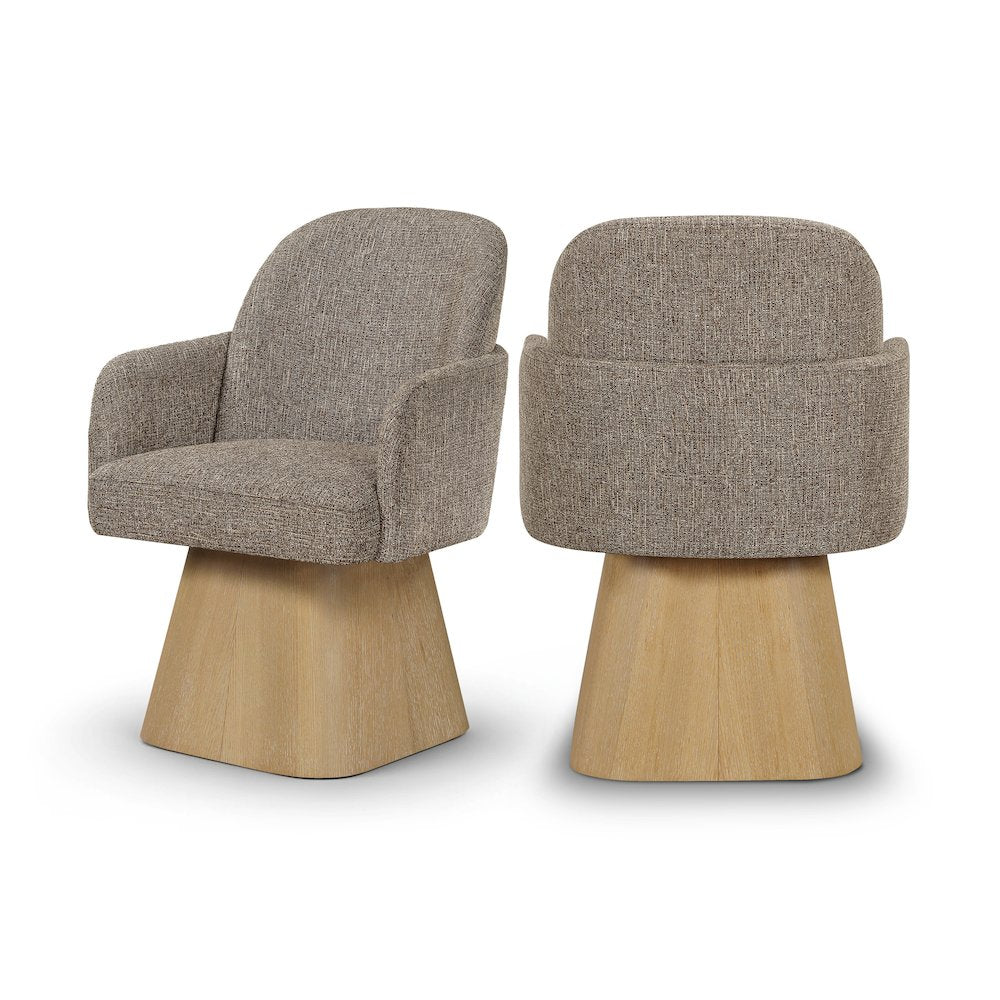 Marlowe Brown Linen Textured Fabric Upholstered Swivel Dining Arm Chair