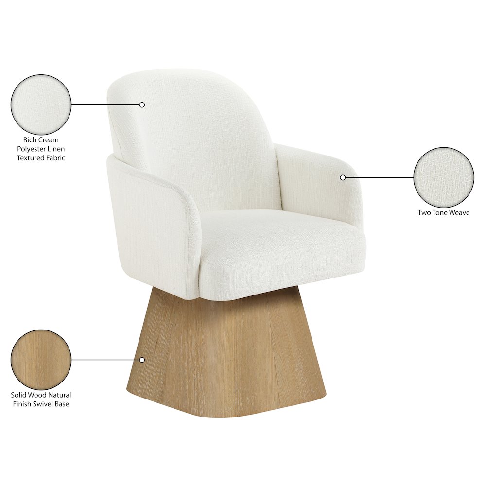 Marlowe Cream Linen Textured Fabric Upholstered Swivel Dining Arm Chair