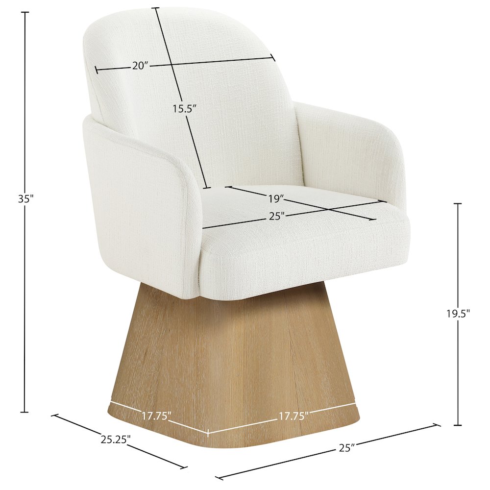 Marlowe Cream Linen Textured Fabric Upholstered Swivel Dining Arm Chair