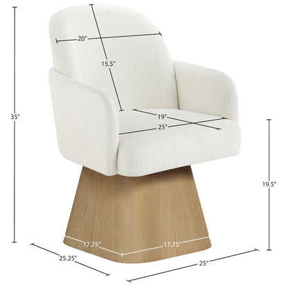 Marlowe Cream Linen Textured Fabric Upholstered Swivel Dining Arm Chair