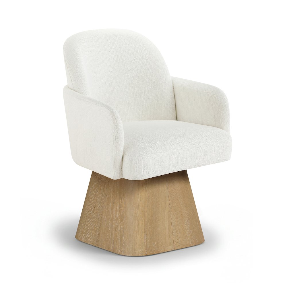 Marlowe Cream Linen Textured Fabric Upholstered Swivel Dining Arm Chair