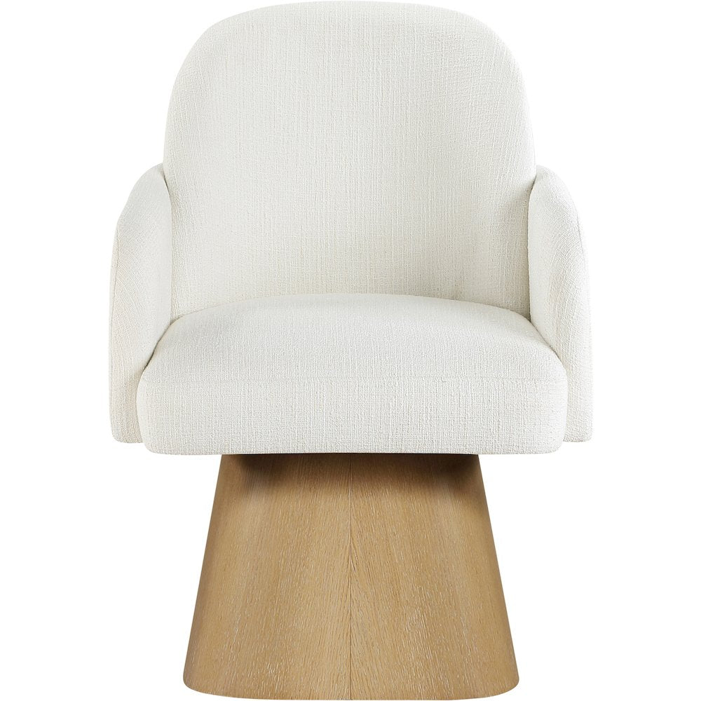 Marlowe Cream Linen Textured Fabric Upholstered Swivel Dining Arm Chair