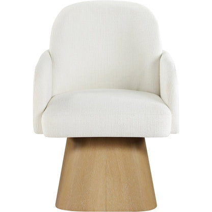 Marlowe Cream Linen Textured Fabric Upholstered Swivel Dining Arm Chair