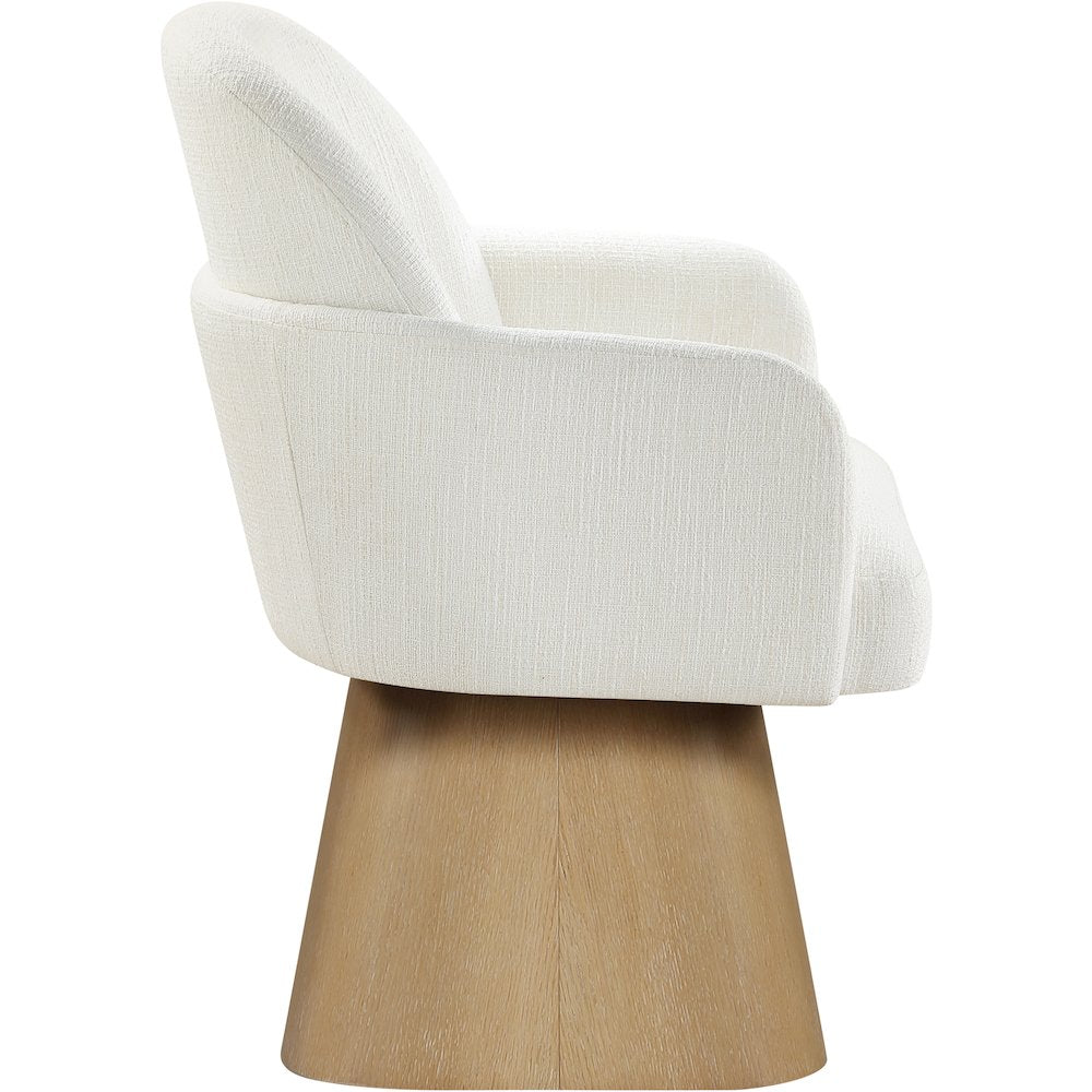 Marlowe Cream Linen Textured Fabric Upholstered Swivel Dining Arm Chair