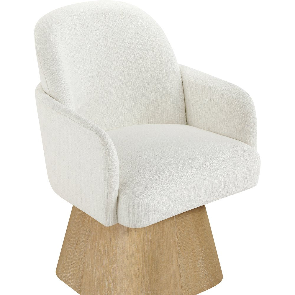 Marlowe Cream Linen Textured Fabric Upholstered Swivel Dining Arm Chair