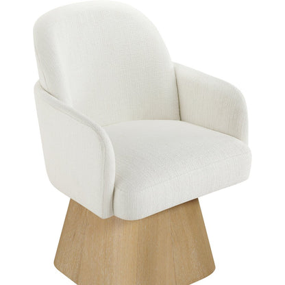 Marlowe Cream Linen Textured Fabric Upholstered Swivel Dining Arm Chair