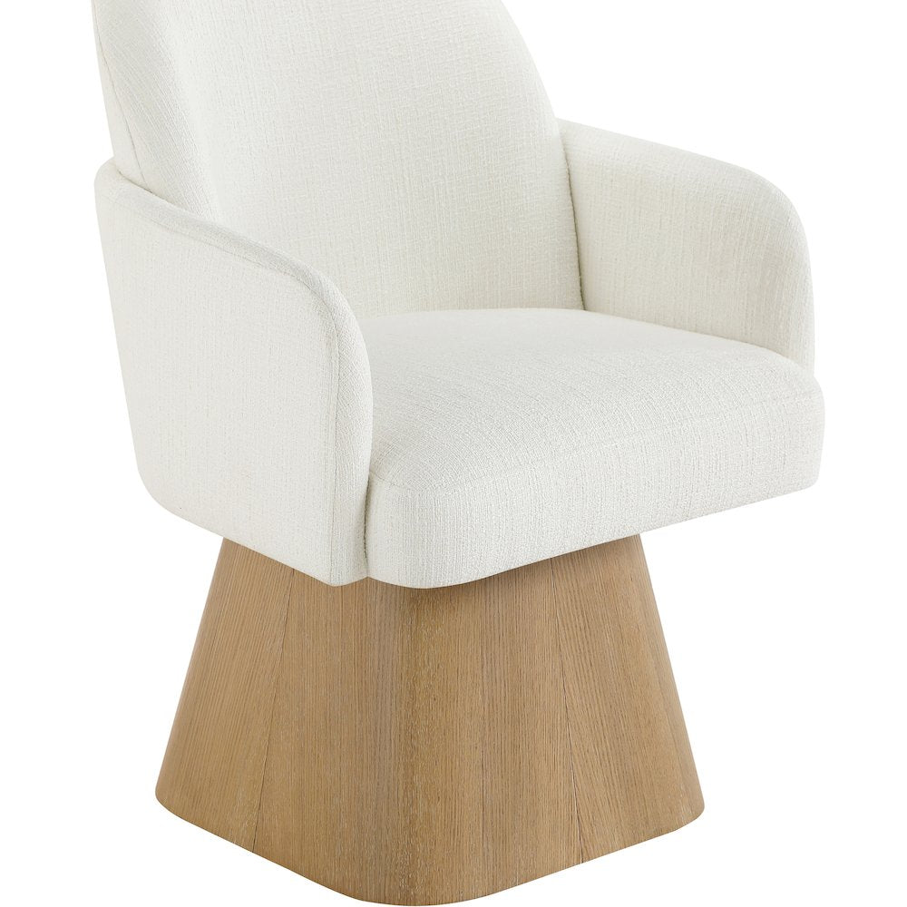 Marlowe Cream Linen Textured Fabric Upholstered Swivel Dining Arm Chair