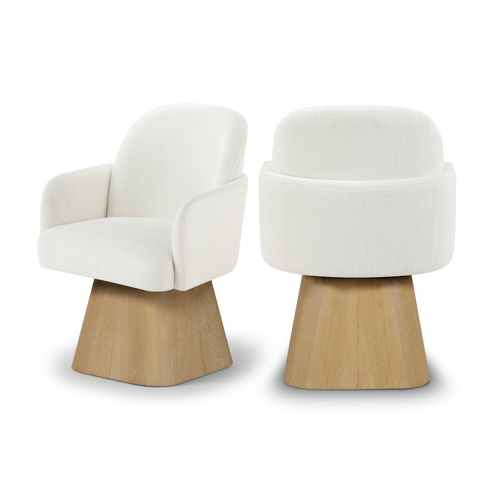Marlowe Cream Linen Textured Fabric Upholstered Swivel Dining Arm Chair