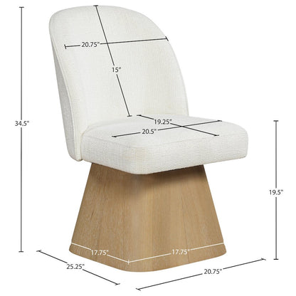 Marlowe Cream Linen Textured Fabric Upholstered Swivel Dining Side Chair
