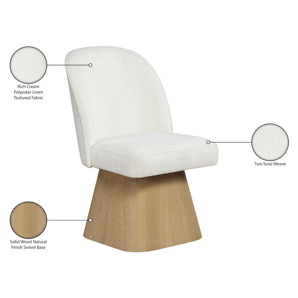 Marlowe Cream Linen Textured Fabric Upholstered Swivel Dining Side Chair