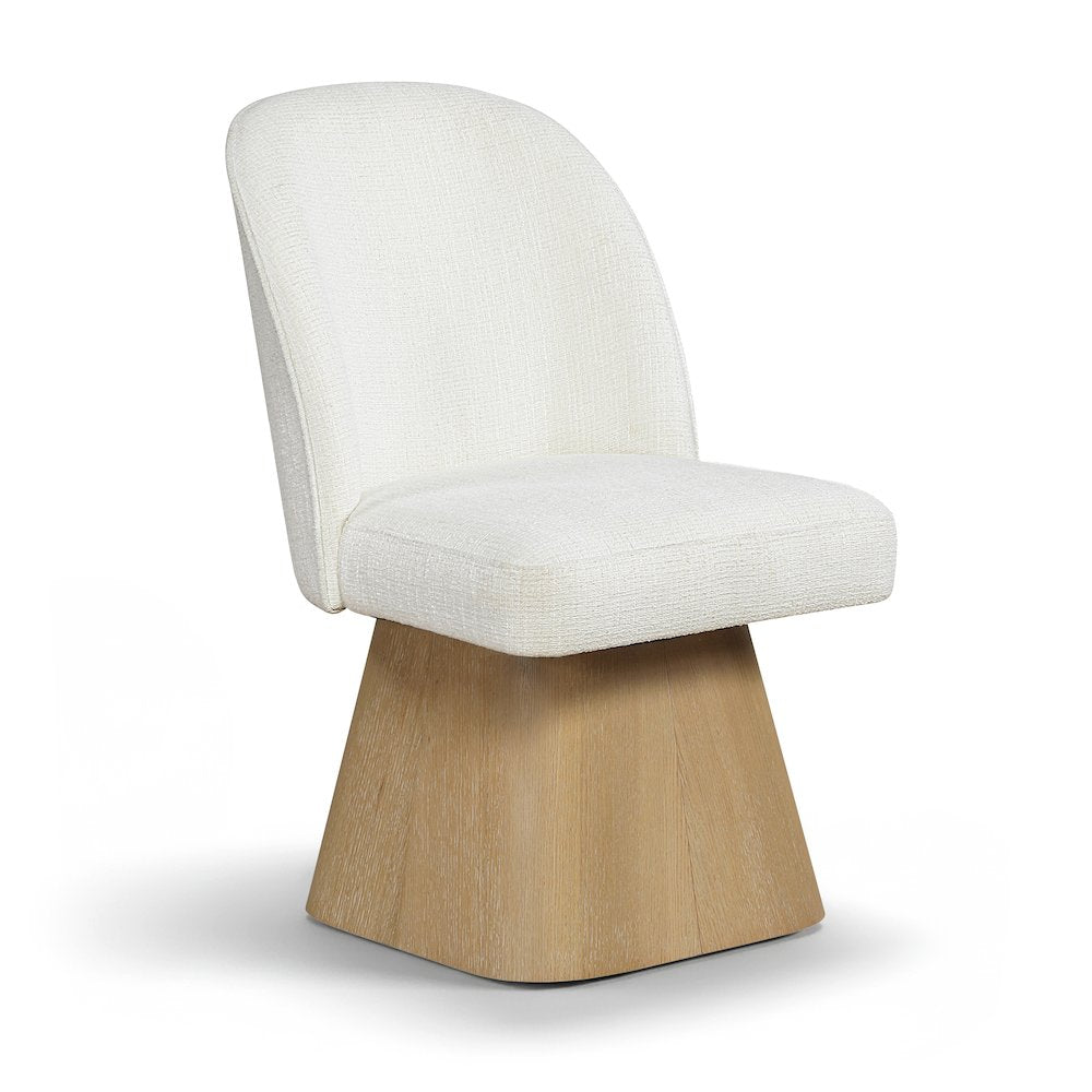 Marlowe Cream Linen Textured Fabric Upholstered Swivel Dining Side Chair