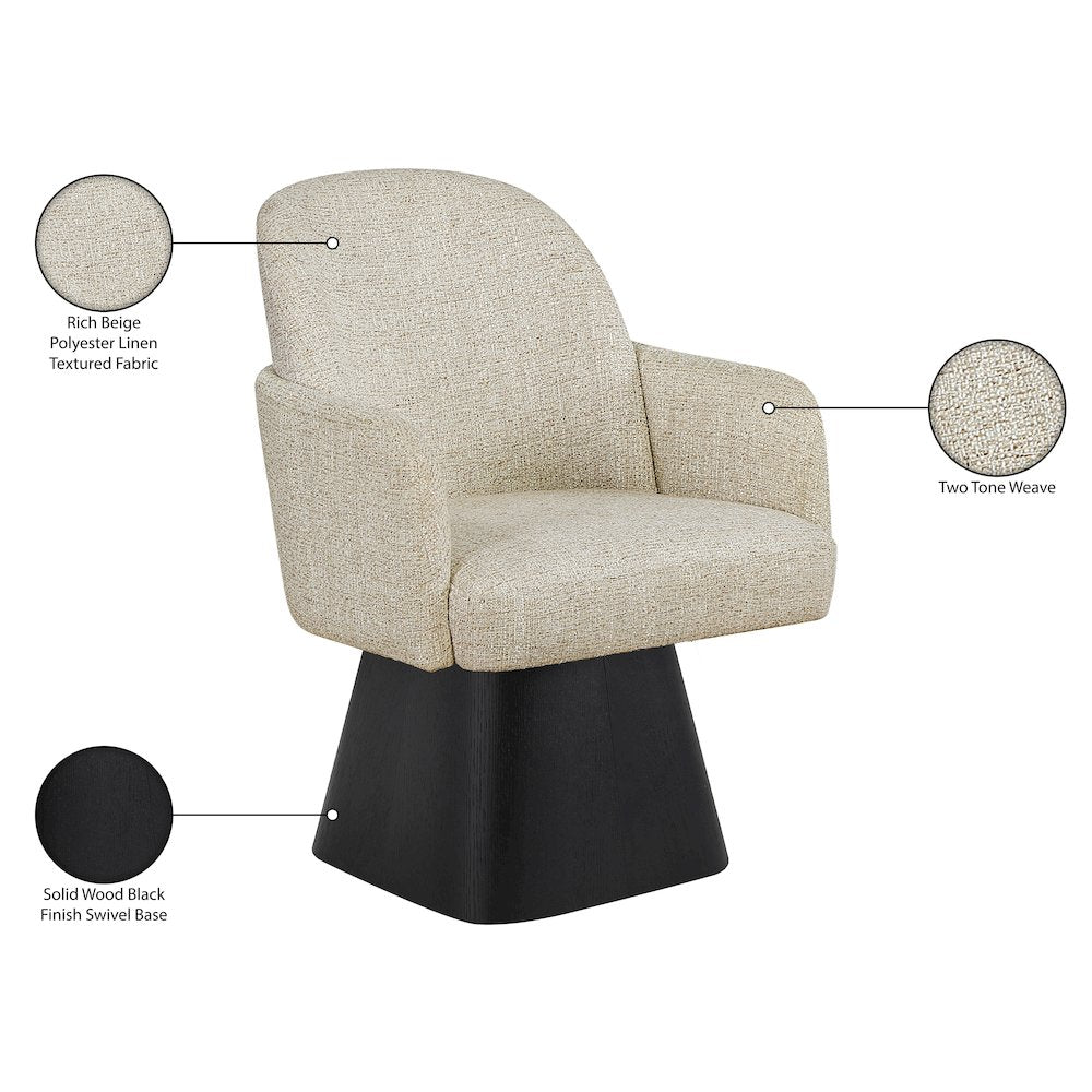 Marlowe Beige Linen Textured Fabric Upholstered Swivel Dining Arm Chair