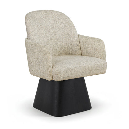 Marlowe Beige Linen Textured Fabric Upholstered Swivel Dining Arm Chair