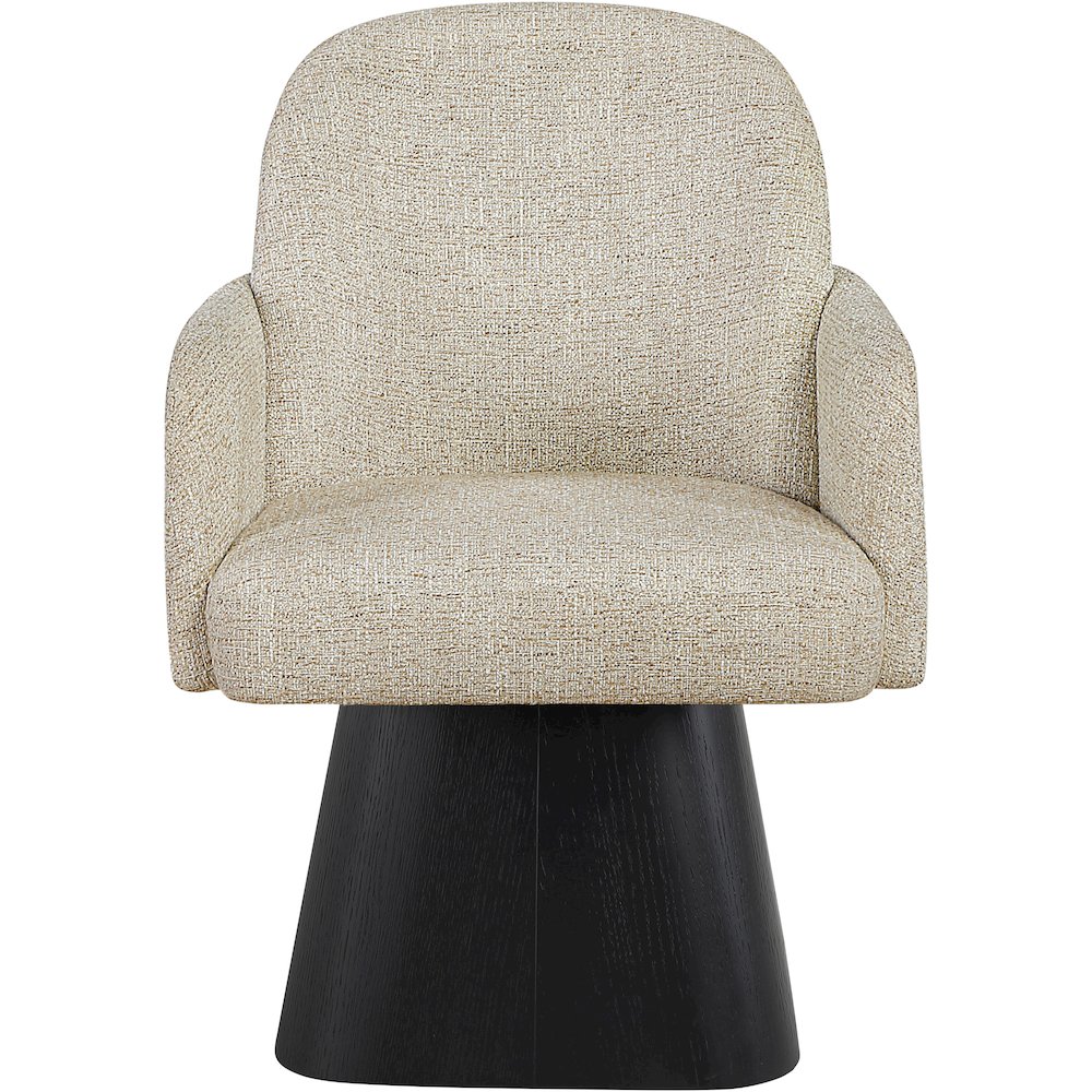 Marlowe Beige Linen Textured Fabric Upholstered Swivel Dining Arm Chair