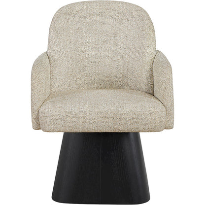 Marlowe Beige Linen Textured Fabric Upholstered Swivel Dining Arm Chair