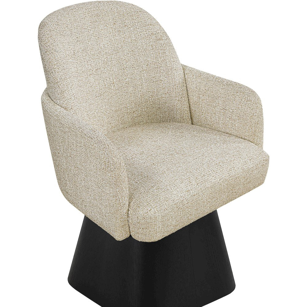 Marlowe Beige Linen Textured Fabric Upholstered Swivel Dining Arm Chair