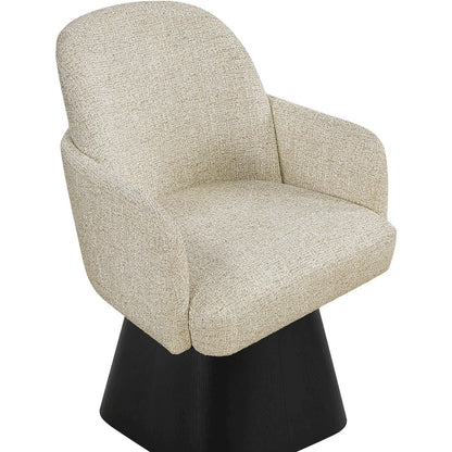 Marlowe Beige Linen Textured Fabric Upholstered Swivel Dining Arm Chair