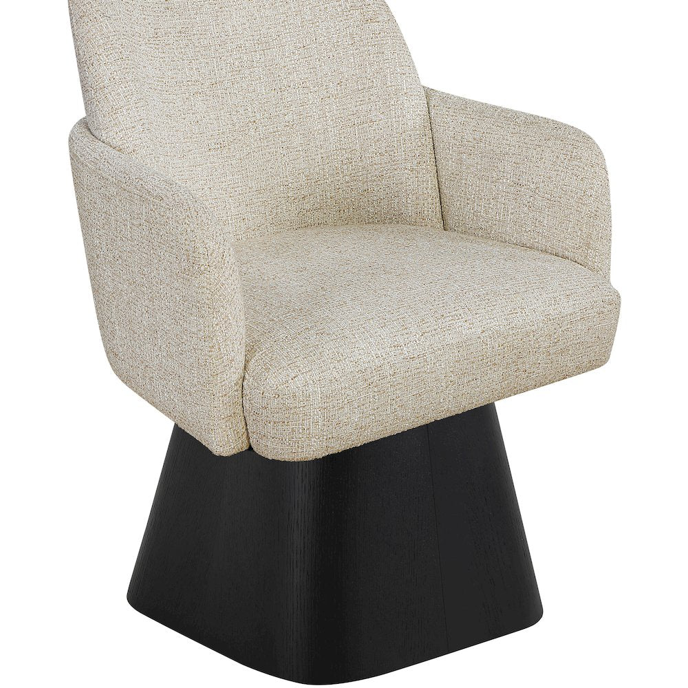 Marlowe Beige Linen Textured Fabric Upholstered Swivel Dining Arm Chair