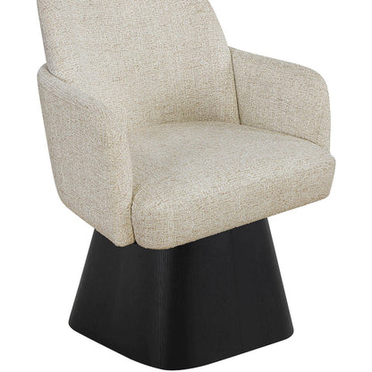 Marlowe Beige Linen Textured Fabric Upholstered Swivel Dining Arm Chair