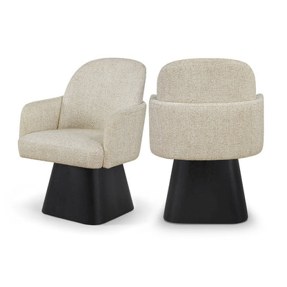 Marlowe Beige Linen Textured Fabric Upholstered Swivel Dining Arm Chair