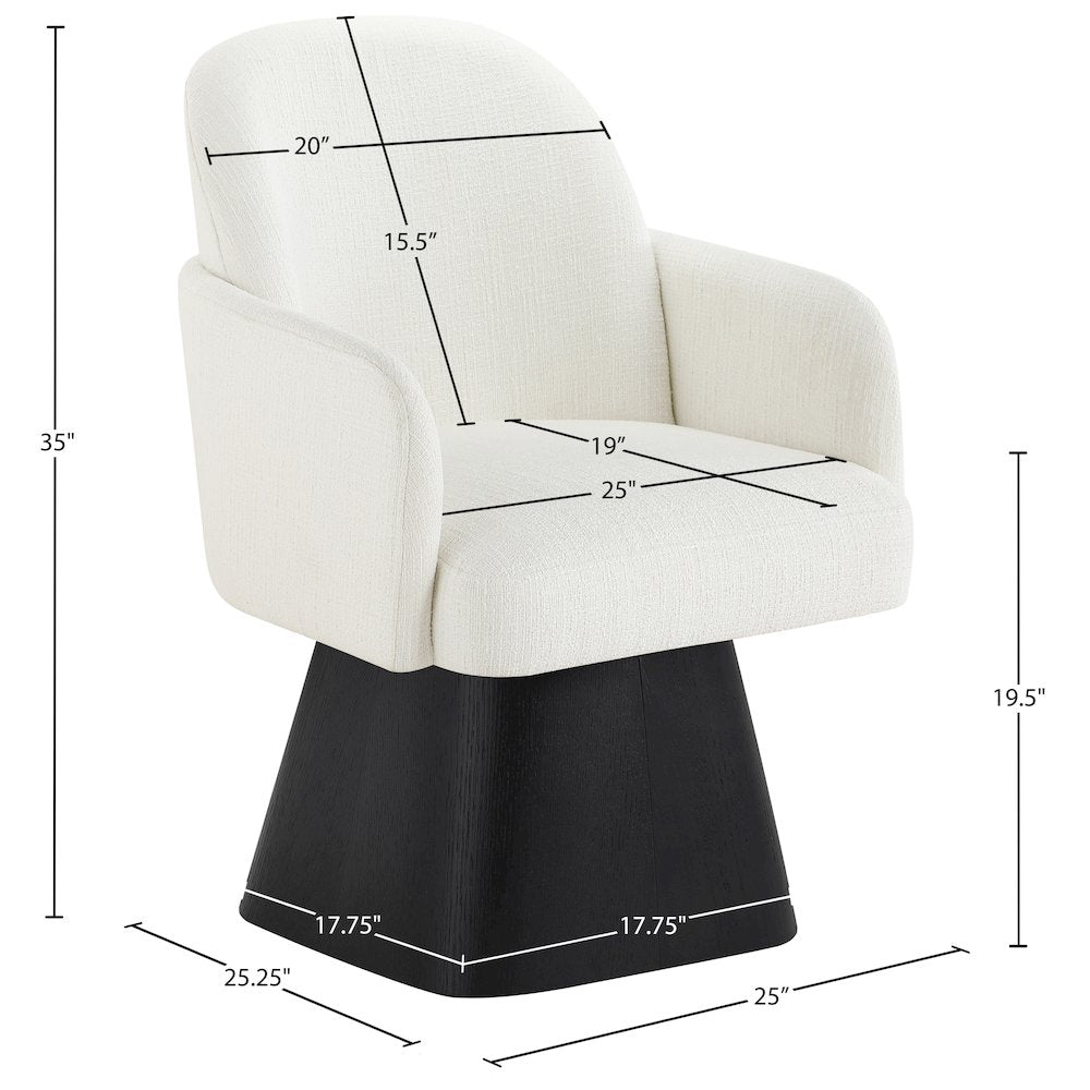 Marlowe Cream Linen Textured Fabric Upholstered Swivel Dining Arm Chair
