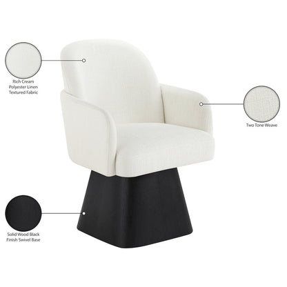 Marlowe Cream Linen Textured Fabric Upholstered Swivel Dining Arm Chair
